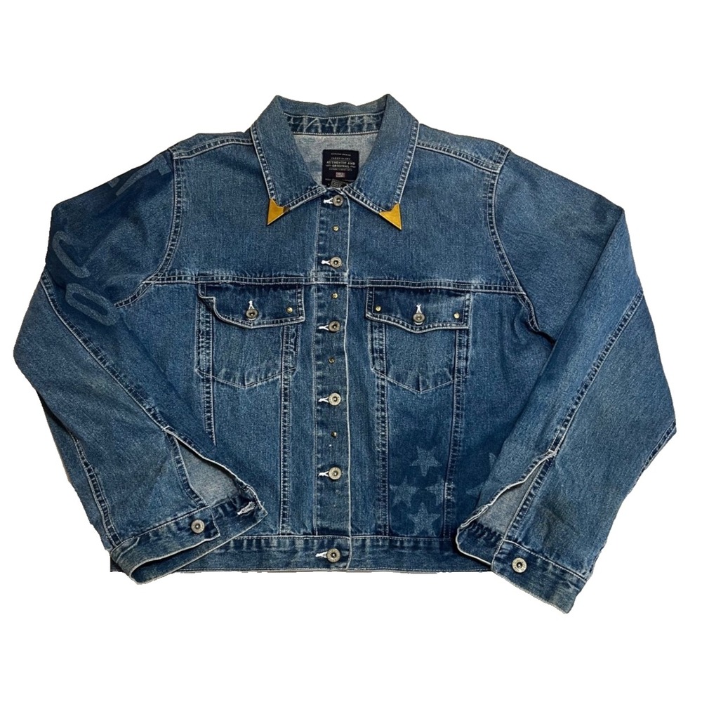 Faded Glory Women's Size Medium Denim Jacket Western Cowboy Graphic‎ Jean Jacket